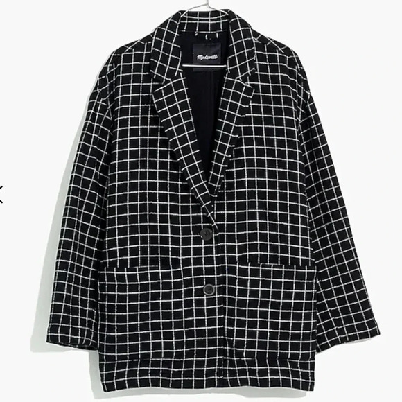 Madewell Women's Black Coat Waffleback Shaw Blazer in Windowpane Size Small - Picture 3 of 11